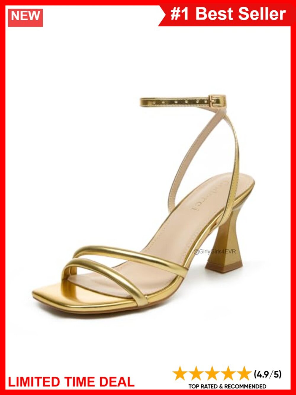 Square Open Toe Strappy Kitten Heel Sandals Adjustable Buckle